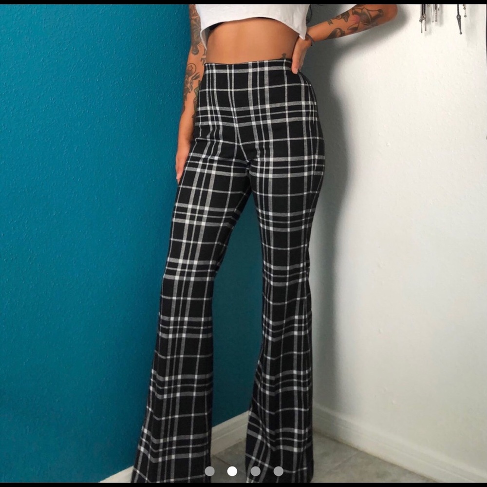 Express plaid high waisted flares